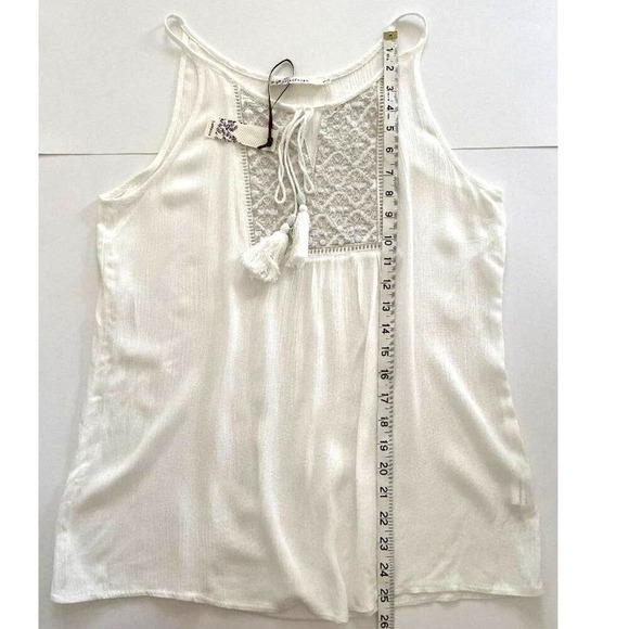 Laffaire Womens White Gold Embroidered Sequin Tassel Tank Top Boho Sleeveless S - Picture 4 of 7
